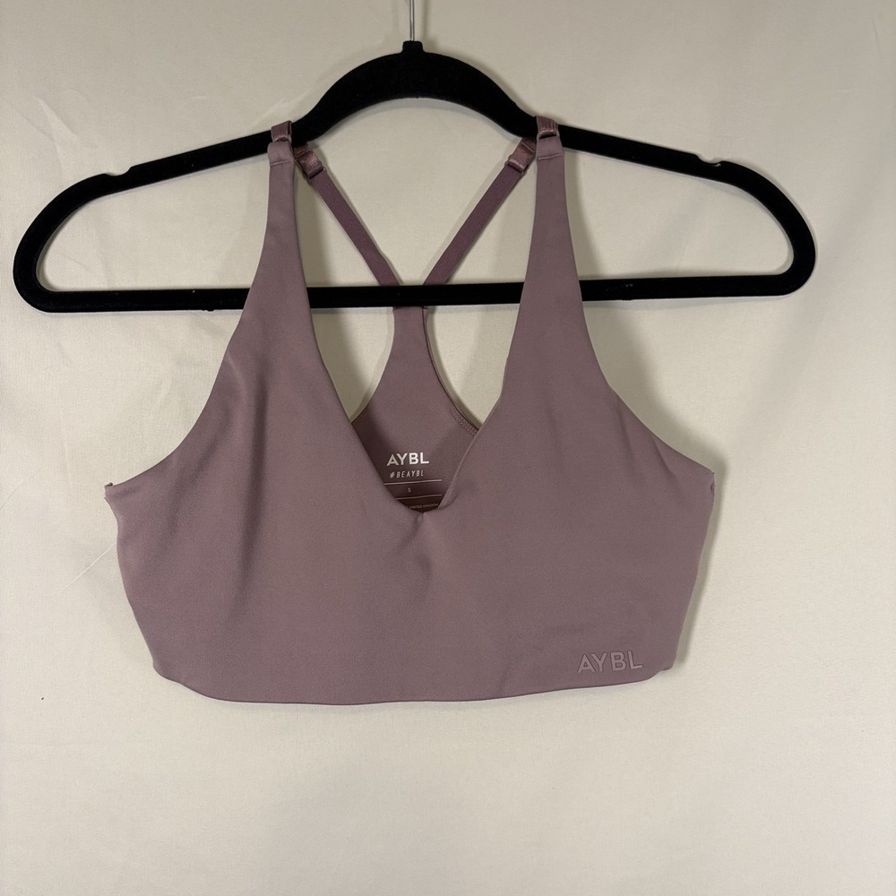 AYBL Small Balance V Neck Sports Bra Medium Support Racerback Padded Purple Gym